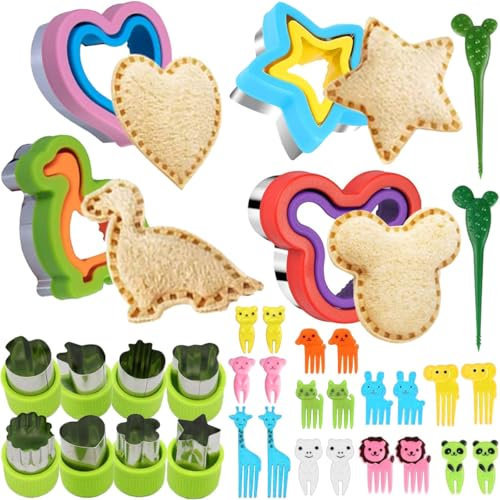 Sandwich Schneider Ausstecher Bento Set für Kinder, Gemüseausstecher Brotausstecher Versiegler für Toastbrot, Brotbox Lunchbox Zubehör DIY Obst Gemüse - 34 Teile