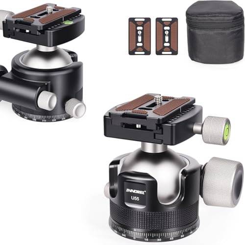 INNOREL 55mm Low Profile Camera Tripod Ball Head, CNC Metal Heavy Duty 360 Panoramic Tripod Head Compatible with Arca 1/4 Quick Release Plate for Tripod Monopod DSLR Camera Camcorder, 66lbs/30kg