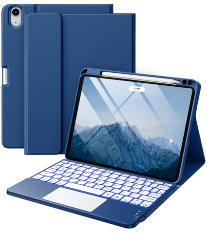 Vobafe Hülle mit Tastatur für iPad Air 11 Zoll M4 M3 M2 (2026/2025/2024), iPad Air 5. 4. Generation 2022/2020 10.9, Mutil-Touch Trackpad Beleuchtete Abnehmbare Keyboard, mit Stifthalter, Navyblau