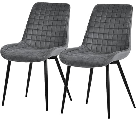 ML-Design stolar för matsal i set om 2 antracitfärgade i sammet med svarta metallben med ryggstöd stoppade och bekväma perfekta för kök kontor eller vardagsrum även som mysiga fåtöljer