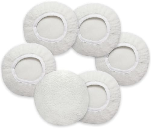 Qjaiune 6 PCS 9-10 Buffing Pads, Lamb Fleece Bonnets for Detailing White