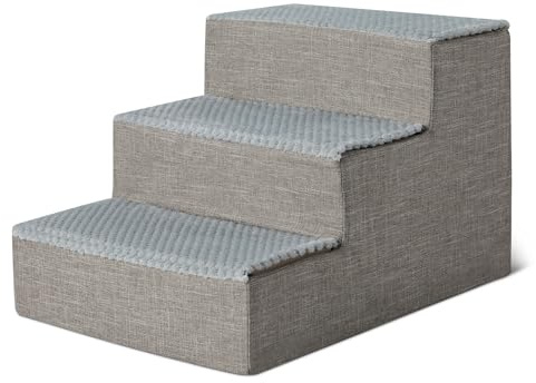 Amazon Basics Hundetreppe, Höhe 35,1cm, 3-Stufige Hundetreppe für Schlafcouch und Sofa, Haustiertreppe mit Rutschfester Unterseite für Haushunde und Hauskatzen, Grau