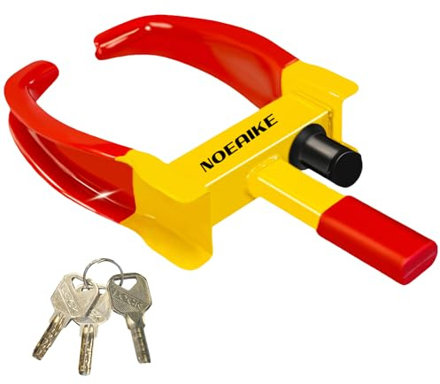 NOEAIKE Trailer Lock Universal Adjustable Car Tire Lock Heavy Duty Anti Theft Wheel Locks for Cars RV Motorcycle SUV Golf Cart ATV with 3 Keys (Red-Yellow)