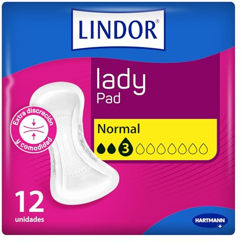 Lindor Lady: Compresas para Mujeres con Pérdidas de Orina, Normal, Protectores y Absorbentes para Incontinencia, 12 unidades