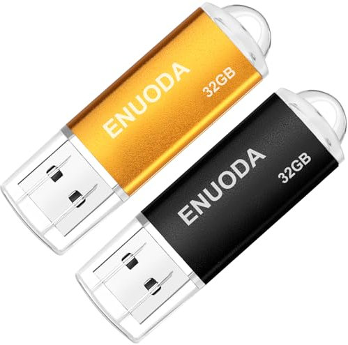 ENUODA Chiavetta USB 32GB 2 Pezzi Pen Drive USB 2.0 Unità Memoria Stick con Luce LED (Oro Nero)