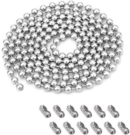 SYEYCW 5 Metri Catena a Palline, Catena Palline a Sfera in 304 Acciaio Inossidabile, Tenda a Rullo Regolabile Estensione Catene, 4.5mm Catena Palline con 12 Connettori Corrispondenti, Argento