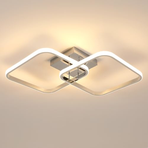 Mckalen Plafon LED Techo Moderno, 42W 4725LM Lámpara de Techo Cálido, 64CM Luz de Techo LED Cuadrado de aluminio para Salón Dormitorio Cocina Comedor Pasillo Oficina, Luz Blanca Cálida 3000K, Cromo