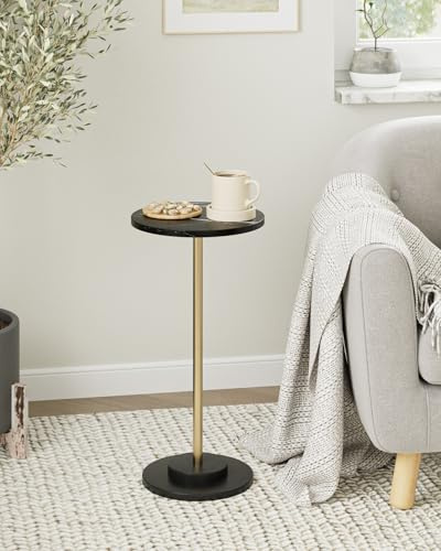 HEYZOEY Beistelltisch Rund, Couchtisch Rund, Kleiner Beistelltisch Couch, Kleiner Tisch für kleine Räume, Wohnzimmer, Schlafzimmer, Schwarzer Marmor