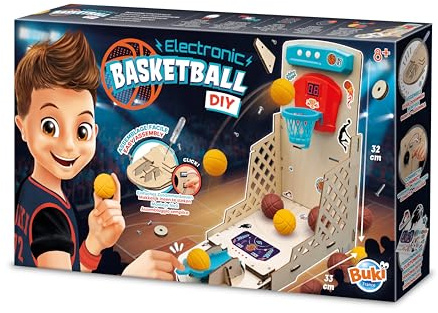 Set Canestro da Basket Elettronico da Montare – Tabellone Segnapunti Sonoro, Pannello di Controllo, Altoparlante, 3 Giochi di Abilità – Assemblaggio con Cacciavite Senza Saldature – dai 8 Anni - 2151
