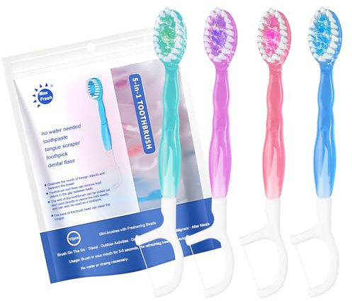 12 Brosse a Dent Voyage Jetable avec Dentifrice Gratte-Langue et Cure-Dent Fil Dentaire, Mini Brosse a Dent 5 en 1 Brosse à Dents Manuelles Emballées Individuellement