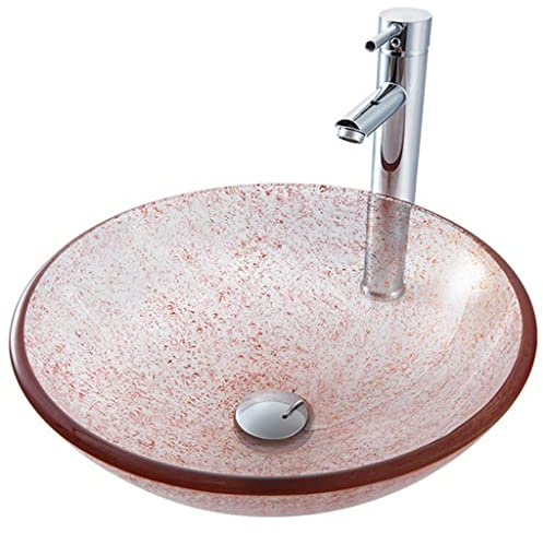 PUFAHAU Lavabos De Baño Pintados A Mano, Modernos, De Vidrio Templado, con Montaje Superior, Grifo Y Desagüe Emergente.