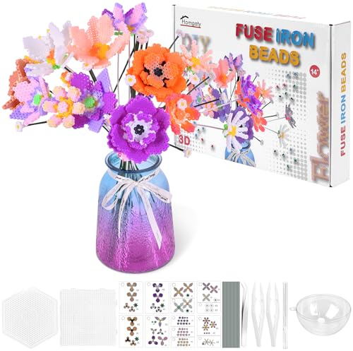 Zoyomax Lot de 5200 perles à repasser - Bouquet de fleurs avec effet 3D - Boîte cadeau avec perles enfichables de 5 mm - Avec 2 plaques à stylo - Modèle à motif, papier à repasser et accessoires de