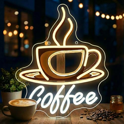 Coffee Neon Light Sign - Coffee Neon Sign for Wall Dimmable Coffee Neon Sign, Large LED Light Sign for Coffee Bar, Modern Aesthetic Hanging Decor for Cafe, Kitchen, Coffee Nook, Shop