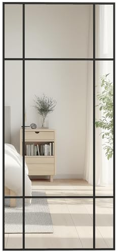 HOMCOM Miroir Mural verrière rectangulaire Style fenêtre, Horizontal ou Vertical avec 4 Crochets, en métal Noir - 110x50 cm