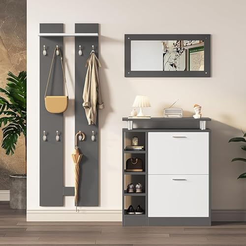 QJWMatic Wall-Mounted Coat Rack Set with 2 Wall Panels, Shoe Rack, Hallway Furniture for Entrance Hallway Drying Rack A