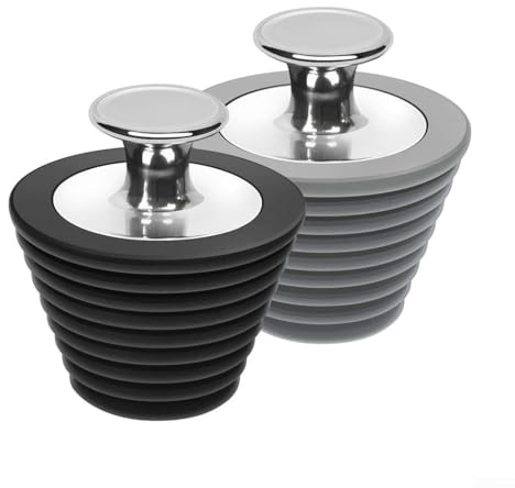 Bouchon de baignoire en acier inoxydable avec pointe en silicone pour étanchéité efficace de l'eau dans les baignoires et éviers de salle de bain (noir + gris)