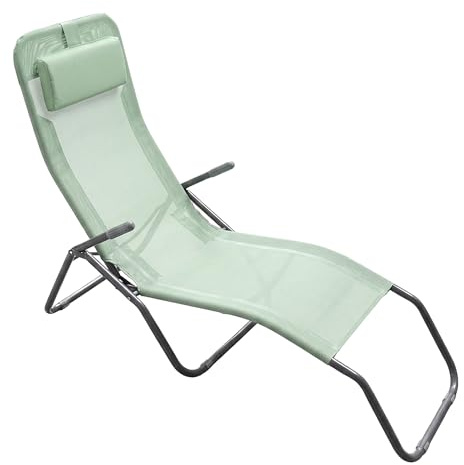 Spetebo Sdraio da giardino con cuscino, 190 cm, pieghevole, lavorazione di alta qualità, colore verde, lettino da giardino con tessuto in plastica, sdraio reclinabile per sauna, giardino, viaggi