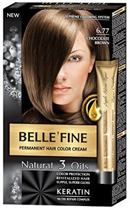 BELLE'FINE® - Black Series - Tinte permanente natural - Con 3 aceites y queratina - Castaño chocolate