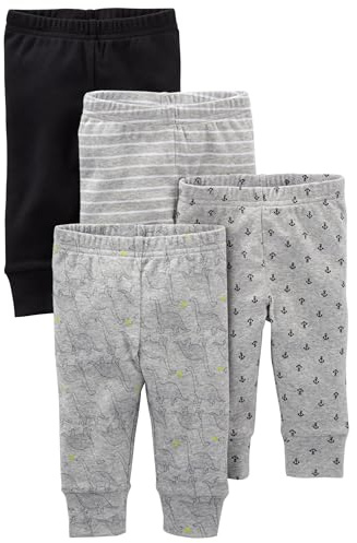 Simple Joys by Carter's Unisex Baby Hose Baumwolle, 4er-Pack, Grau/Schwarz Bananen/Weiß, Frühchen