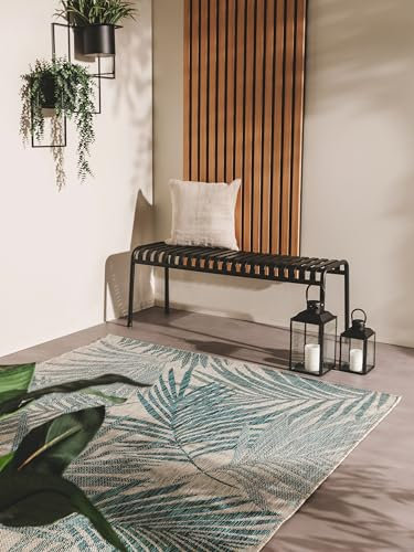 benuta Nest Teppich Cleo - Blau 80x150 cm - Kunstfaser - Outdoor geeignet - Rechteckig & im Style: Botanicals & Florals - Pflegeleicht für Wohnzimmer Schlafzimmer