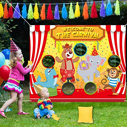 Whaline 127 cm x 101,6 cm, gioco di carnevale con 4 fagioli da circo per giochi di lancio divertente per carnevale, giochi all'aperto, per bambini, adulti, famiglia, feste, attività di carnevale