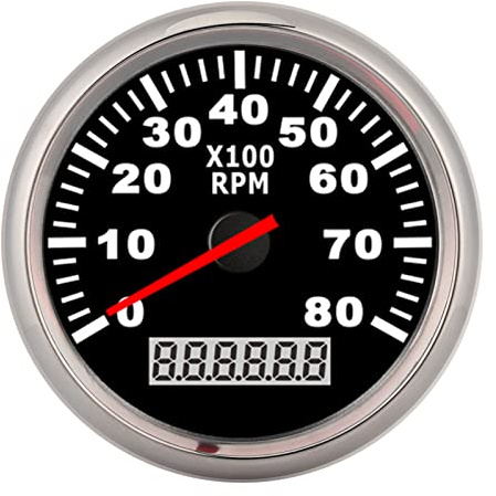 Varvräknare 85 Mm Pekare Digital Varvräknare 3.3in 8000RPM Röd LED-bakgrundsbelysning Guage Vattentät Marine Houter för 12V/24V Bilbåt (Svart)