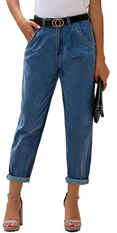 luvamia Women's Casual High Waist Stretch Loose Balloon Tapered Jeans Vintage Denim Pants Seaport Blue Size Medium