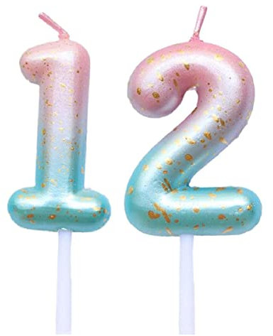 SNOWZAN Geburtstag Nummer Kerzen Lila Blau Glitzer Kuchen Topper Dekoration Farbverlauf 12 Jahre Cake Topper für Hochzeit Jubiläum Feier Abschluss Party