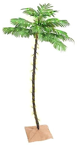 vidaXL Künstliche Palme mit 96 LEDs Beleuchtet Weihnachtsbaum Kunstpflanze Dekobaum Kunstbaum LED Baum Party Dekoration Außen Innen Warmweiß 180cm