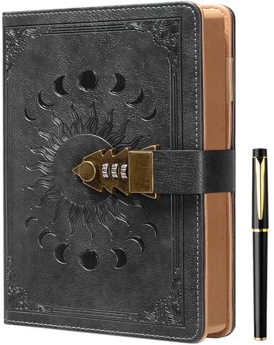 ZXHQ Tagebuch mit Schloss für Frauen/Männer, geheimes Tagebuch für Mädchen, A5 Notizbuch mit Stift Set, Nachfüllbares Leder Journal Schreiben Notizbuch mit Stift, Größe A5(8.5 × 5.9 Zoll) Dunkelgrau