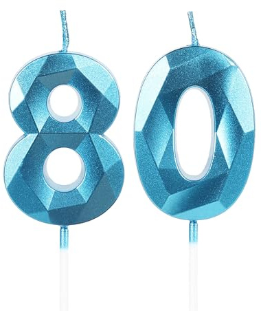 Yiran Sky Blue 80th Birthday Candles, Number 80 Happy Birthday Candles, Blue Cake Topper Decorations for Birthday Party, Wedding Anniversary Celebration Supply for Men Women(Age 80)