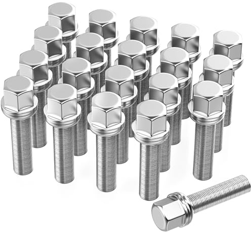 GAsuppply M14 x 1,5, 20 stycken, hjulskruvar med SW17 mm, kulkoppling, diameter 45 mm, hjulbultar för aluminiumfälgar och däckbyte, kompatibel med Audi VW Skoda Mercedes-Benz (krom)