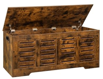 DINZI LVJ Storage Chest, 47.3” Wooden Toy Box with 2 Safety Hinges, Retro Entryway Shoe Storage Bench with Flip-Top, Sturdy Large Storage Trunk for Living Room, Bedroom, Easy Assembly, Rustic Brown