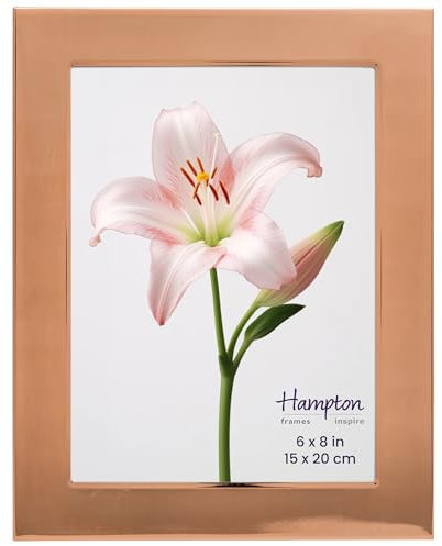 inspire by Hampton Frames | COBURN Picture Photo Frame | 6x8 (15x20cm), Copper Plate, Polished Finish | Glass Front, Freestanding, Velvet Back | Rectangular Display for Photos
