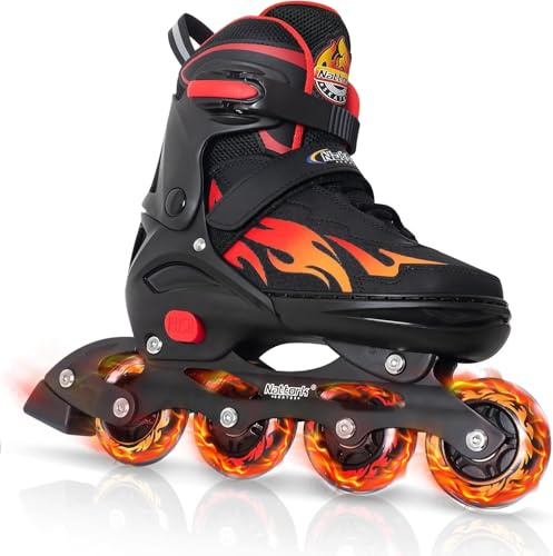 Nattork Patines en línea ajustables para niños y adolescentes, patines de ruedas para interiores y exteriores con 8 ruedas iluminadas para niños y niñas de 4 a 16 años, mujeres adultas principiantes