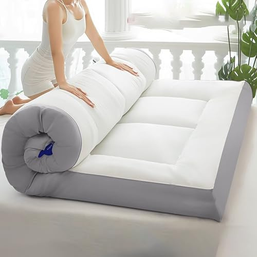 MTSYXYM Colchón Futón Japonés de 10 cm de grosor, Colchón de Suelo Futón Tatami Japonés, Cama Plegable Colchón de Dormimiento, Alfombra de Camping Plegable, Sofá de Camping, Cama (Gray, 90 x 200 x 10