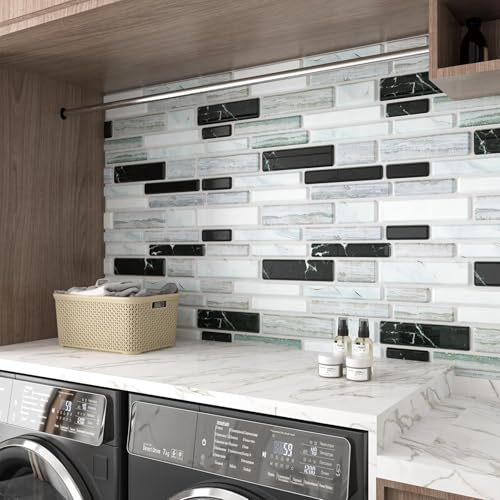 Decotalk Autoadhesivos Azulejos Vinilo Blanco Y Gris Ladrillo 30.5x30.5cm 3Piezas 3D Relieve Pared Marmol Piedra Baño Gris Revestimiento Pared PVC Baldosas Adhesivas Vinilo Adhesivo Cocina Baño