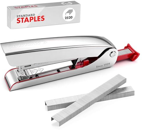 Arrow Metal Stapler, Full-Strip Stapler for Desk with 2520 Staples, 25 Sheet Capacity, Rear Staple Storage, Dual-Mode Anvil, Non-Slip Base, for Office, Classroom, and School