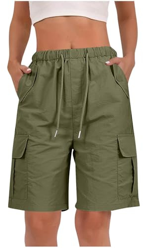 Cargo Shorts Women UK Clearance, Ladies Bermuda Shorts Baggy Short Cargo Pants with Multiple Pockets Summer Drawstring Elasticated Waist Half Pants for Outdoor Hiking Work Travel Golf