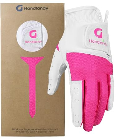 HANDLANDY Youth Golf Glove, Left Hand Kids Golf Gloves for Junior Toddler Boys Girls (Pink, Medium (Age 5-7))