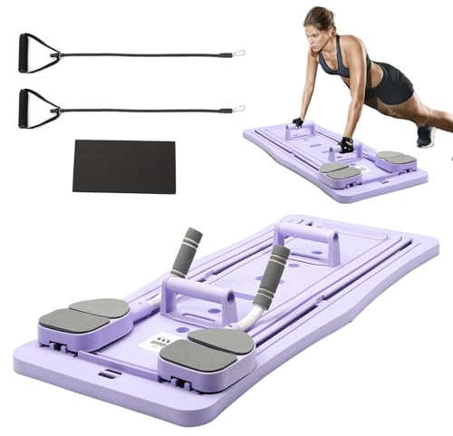 Tefola Tabla de pilates mejorada 4 en 1 con temporizador y anillo de tracción, tabla de fitness plegable y antideslizante para fitness, entrenamiento, en casa