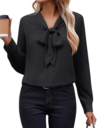 Zeagoo Business Casual Outfits for Women Plus Size Bow Long Sleeve Work Blouse Soft Chiffon Tops