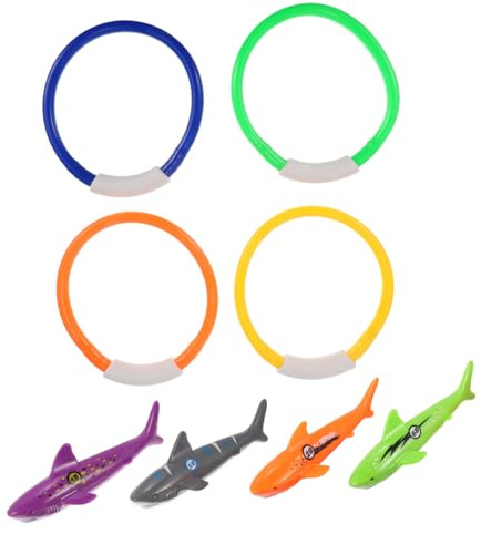 Abaodam Giocattoli Subacquei per 8 Pezzi Anelli da Immersione in Plastica e Giocattoli a Forma di Squalo per Piscina, Allenamento Nuoto Subacqueo e Giochi Estivi in Acqua