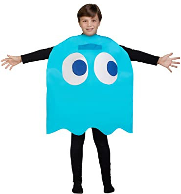 Funidelia | Disfraz de Fantasma Pac-Man Inky para niño y niña Comecocos, Videojuegos - Disfraz para niños y divertidos accesorios para Fiestas, Carnaval y Halloween - Talla 4-10 años - Azul