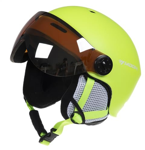 Skid-/snowboardhjälm unisex lätt professionell justerbar snösporthjälmar med skyddsglasögon (gul, medium)