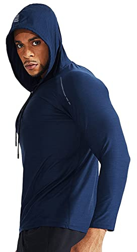 Muscle Alive Uomo Manica Lunga Felpa con Cappuccio Elastico Leggero Felpe Poliestere e Spandex T203 Blu L