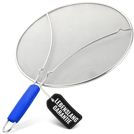 Zulay Kitchen Large Splatter Screen for Frying Pan (13) - Blocks Hot Oil Splashes - Stainless Steel Grease Splatter Guard - Keeps Stoves Clean & Prevents Burns While Cooking - Dunkelblau