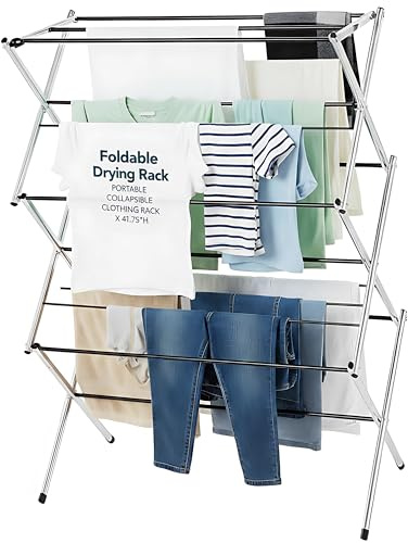Displays By Jack Portable Collapsible Clothing Dryer Rack, Foldable Drying Rack for Clothes, Lingerie, Towels, Linens, Laundry Home Apartment Must Haves, Metal Chrome Finish