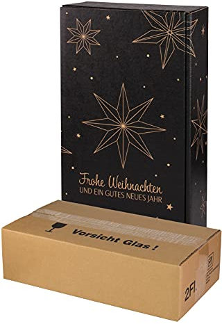 5x Versand-Set / 2er Flaschen Geschenkkarton Weihnachten Sterne + zertifizierter Versandkarton