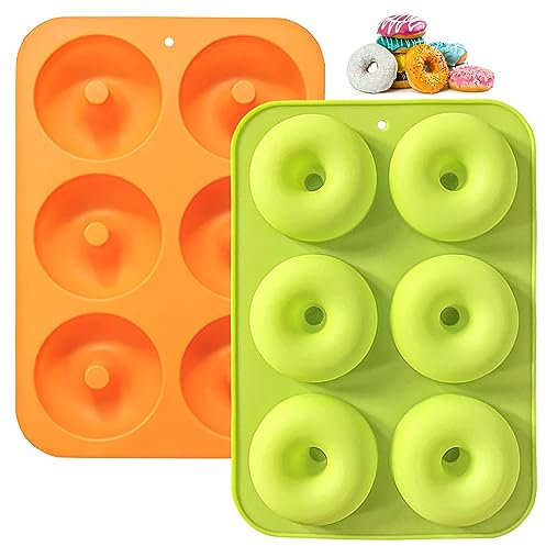 WINSDL 2 Stück Silikon Donut Formen, Donut Backform Form Blatt Behälter für Donut Kuchen Kekse Bagels Muffins (Orange Grün)